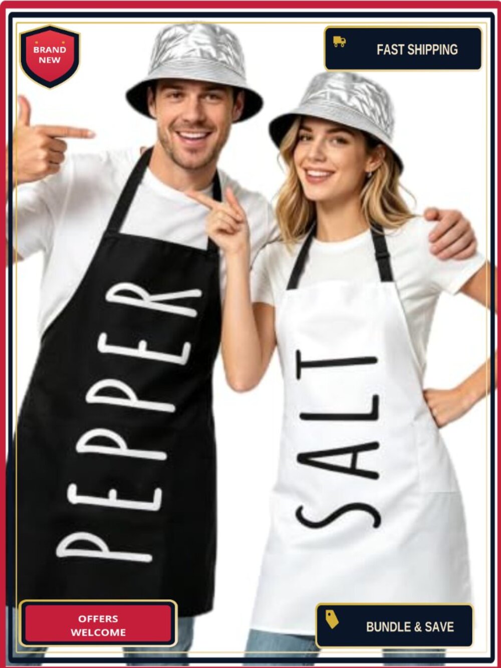 Salt and Pepper Couple Costume Set Aprons Shaker Hats Adult Halloween